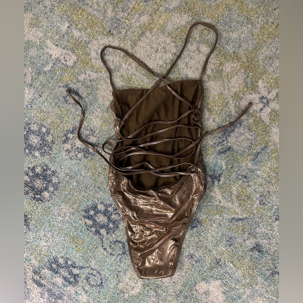 Good American Shimmering Gold One-Piece Swimsuit, Size Small - Picture 3 of 3